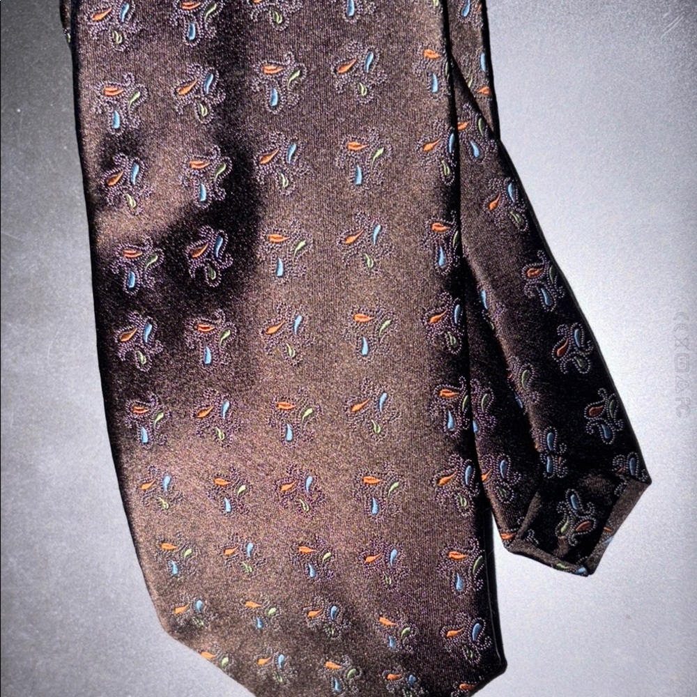 Robert Talbott Estate Tie Extra Long Brown Silk Tie Floral Patterns